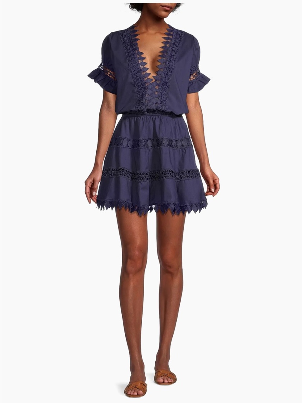 Peixoto Navy V-Neck Crochet-Trim Mini Dress NWT size small